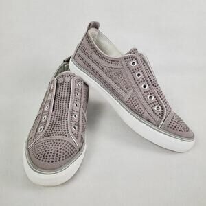 TRUE RELIGION Slip On Sneakers Aubrie Gray Silver Studs No Lace Women's Size 9.5